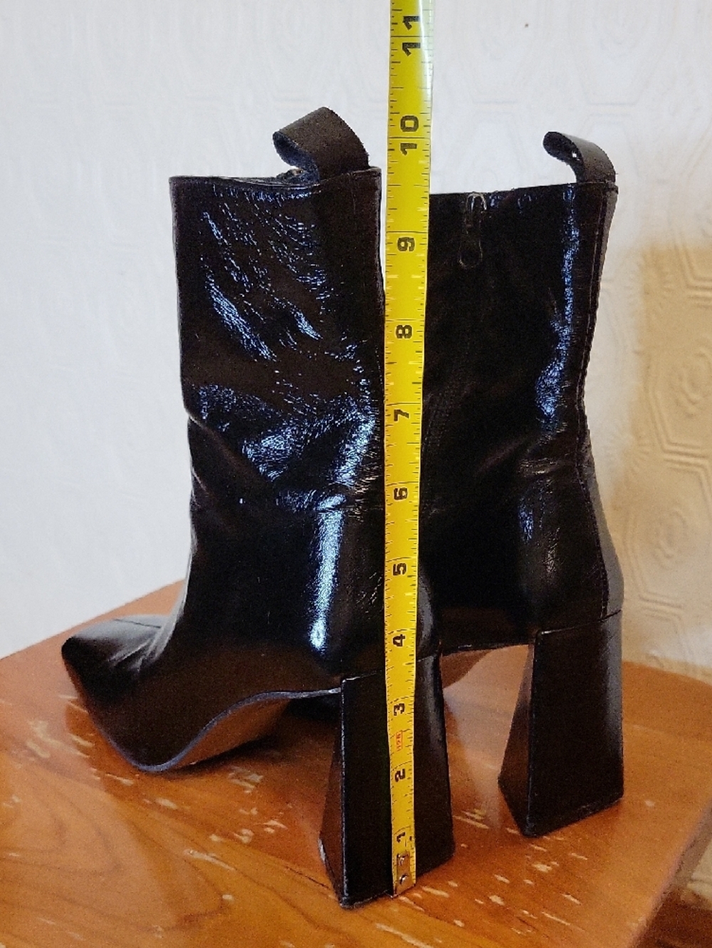 L'INTERVALLE Black Patent Square-Toe Block Heel Ankle Leather Boots - Picture 5 of 13